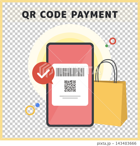 Smartphone QR code payment and cashless shopping illustrations, materials for electronic money and mobile payments. 143483666