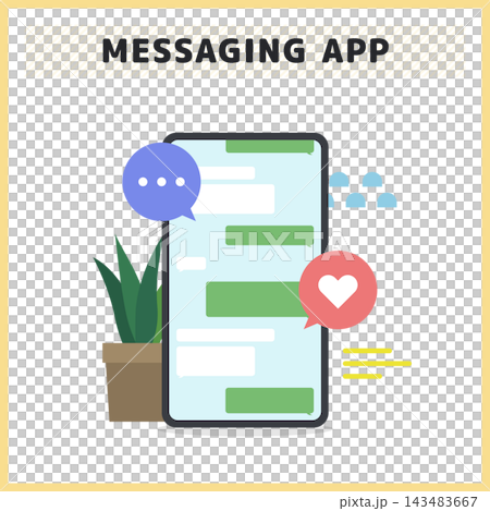 Illustrations of messaging apps and chat conversations on smartphones, for online communication and contact purposes. Illustrations of messaging apps and chat conversations on smartphones, for online communication and contact purposes. 143483667