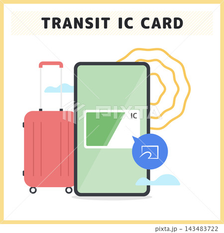 スマートフォンでの交通系ICカードとタッチ決済イラストスマートな移動や旅行および電子マネー向け素材 143483722