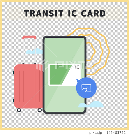 スマートフォンでの交通系ICカードとタッチ決済イラストスマートな移動や旅行および電子マネー向け素材 143483722