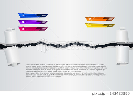 Modern Infographic Template Featuring Torn Paper and Colorful Numbered Banners for Presentation Modern Infographic Template Featuring Torn Paper and Colorful Numbered Banners for Presentation 143483899