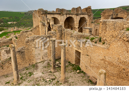 Ruins of ancient Roman Nymphaeum in Tunisian settlement of Dougga 143484183