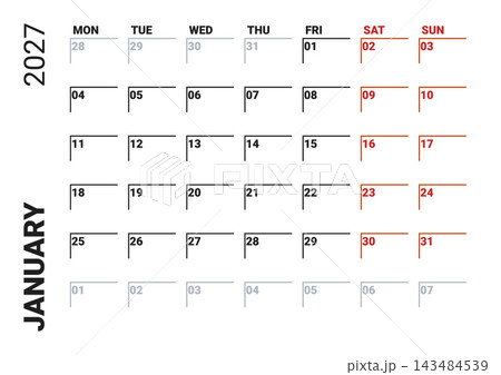 January 2027 English Standard Office Monthly Calendar Template Minimal Schedule January 2027 English Standard Office Monthly Calendar Template Minimal Schedule 143484539