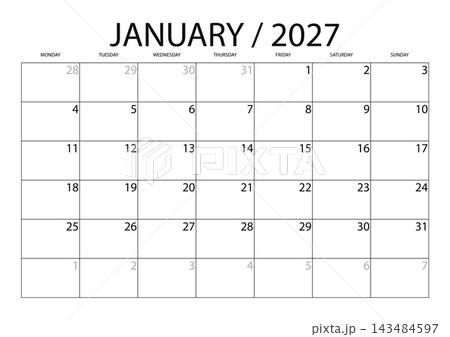 January 2027 English Clear Minimalist Monthly Schedule Grid Functional Corporate January 2027 English Clear Minimalist Monthly Schedule Grid Functional Corporate 143484597
