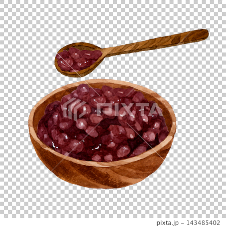 Boiled red beans (coarse bean paste) - Hand-drawn watercolor illustration material 143485402