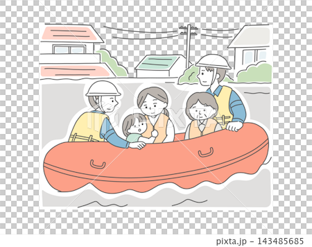 洪水期間，居民們乘船獲救的場景示意圖。 143485685