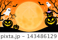 ハロウィンのフレーム背景　カボチャ　お化け　16:9 143486129