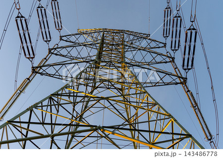 Energy grid infrastructure with high voltage pylons. Energy grid infrastructure with high voltage pylons. 143486778