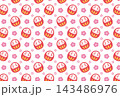 かわいい赤いだるまと梅の花のシームレスパターン かわいい赤いだるまと梅の花のシームレスパターン 143486976