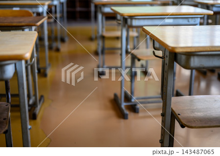 誰もいない教室に並ぶ学校の机 誰もいない教室に並ぶ学校の机 143487065