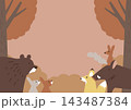 秋の風景　森の動物たち　切り絵風イラスト 143487384