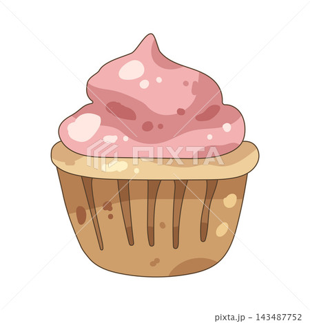Illustration of pink frosted cupcake Illustration of pink frosted cupcake 143487752