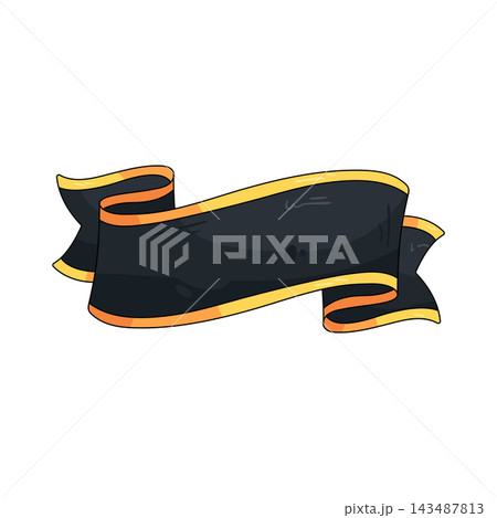 Illustration of luxury black ribbon with gold trim 143487813