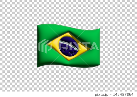 Stylized Brazilian Flag Illustration With Waving Green Banner, Yellow Rhombus and Blue Globe Emblem 143487864