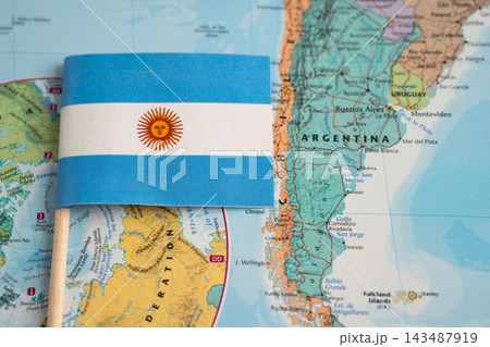 Bangkok, Thailand February 7, 2023, Argentina flag on world map. 143487919