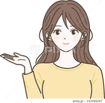手のひらで紹介するおしゃれな女性のイラスト 手のひらで紹介するおしゃれな女性のイラスト 143488267