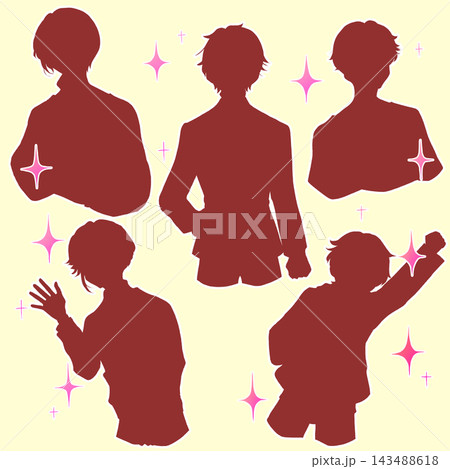 5人の男性　バラバラ　キラキラ　シルエット 143488618