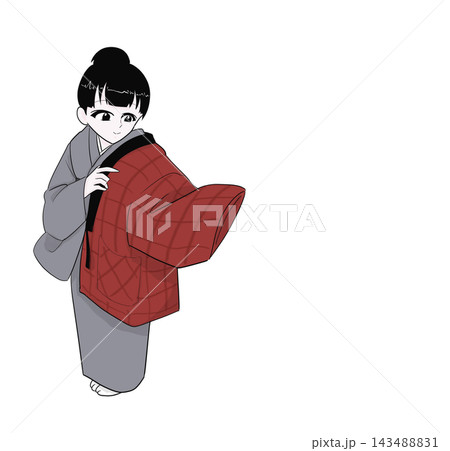 半纏を羽織る着物女性 冬の暮らし 半纏を羽織る着物女性 冬の暮らし 143488831
