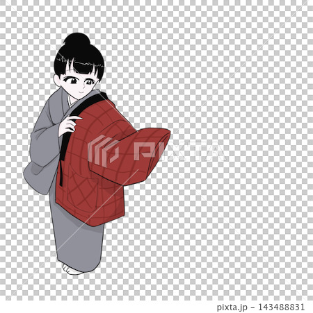 半纏を羽織る着物女性 冬の暮らし 半纏を羽織る着物女性 冬の暮らし 143488831