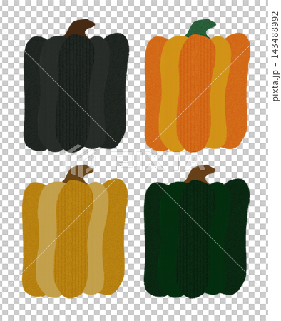 おしゃれなニットテクスチャのハロウィンかぼちゃイラストセット(背景透過) おしゃれなニットテクスチャのハロウィンかぼちゃイラストセット(背景透過) 143488992
