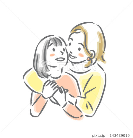 10代の娘を抱きしめるお母さん やわらかいタッチの水彩風線画イラスト 10代の娘を抱きしめるお母さん やわらかいタッチの水彩風線画イラスト 143489019