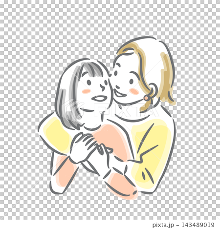 10代の娘を抱きしめるお母さん やわらかいタッチの水彩風線画イラスト 10代の娘を抱きしめるお母さん やわらかいタッチの水彩風線画イラスト 143489019