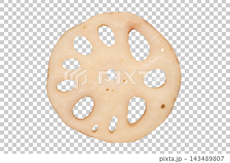 Transparent background image of sliced lotus root with visible holes. 143489807