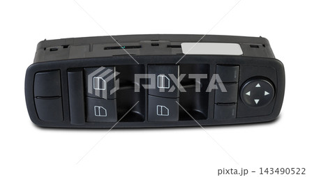 Window master switch control panel isolated on white background. Switch on-off. Car button switch 143490522