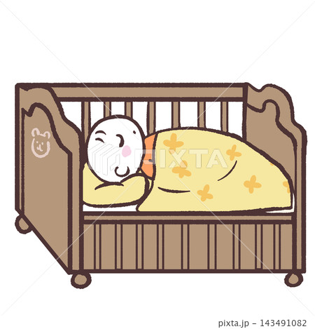 ベビーベッドで眠る赤ちゃんのイラスト 143491082