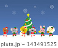 クリスマスツリーとサンタ・小人衣装の動物たち（くま・うさぎ・ぞう・ライオン・コアラ・ひつじ） 143491525