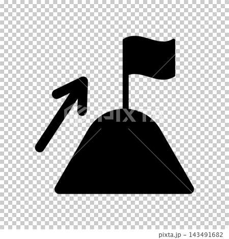 A mountain and flag icon representing goal achievement and progress. A mountain and flag icon representing goal achievement and progress. 143491682