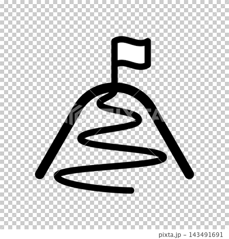 A simple icon featuring a mountain motif with a flag on top. A simple icon featuring a mountain motif with a flag on top. 143491691