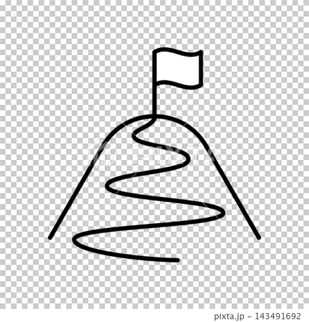A simple icon featuring a mountain motif with a flag on top. 143491692