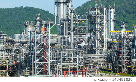 Oil and Gas refinery petrochemical plant industrial, Aerial view oil refinery, Refinery plant, Refinery factory. Oil and Gas refinery petrochemical plant industrial, Aerial view oil refinery, Refinery plant, Refinery factory. 143491820