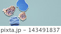 Microplastics paper cutouts on blue background, ocean water pollution concept horizontal banner 143491837
