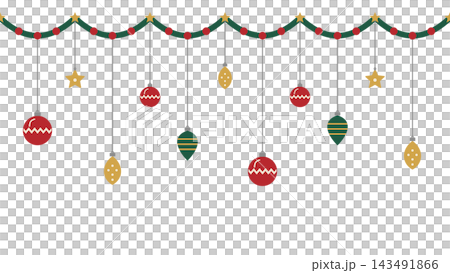 吊るしたクリスマスオーナメントの飾り枠 ガーランドと玉飾り 吊るしたクリスマスオーナメントの飾り枠 ガーランドと玉飾り 143491866