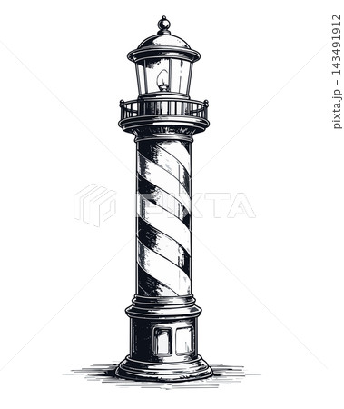 Vintage barber shop pole black and white illustration Vintage barber shop pole black and white illustration 143491912