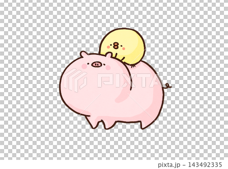 一頭豬背著一隻小雞(背馱) 一頭豬背著一隻小雞(背馱) 143492335