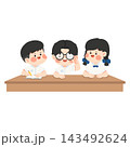 Three Cute Asian Students in School Uniform Studying at Classroom Desk 143492624