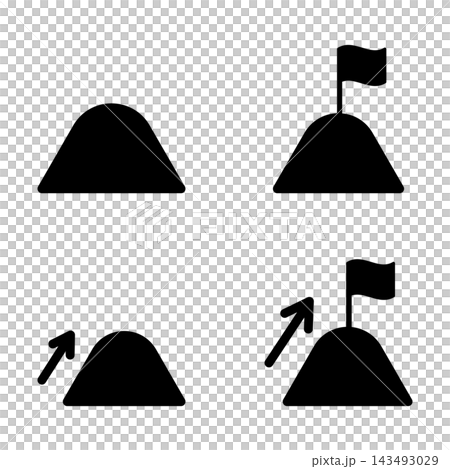 A set of simple icons inspired by mountain climbing and reaching a goal. A set of simple icons inspired by mountain climbing and reaching a goal. 143493029