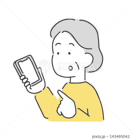 スマートフォンの操作に困る中年女性のイラスト スマートフォンの操作に困る中年女性のイラスト 143493042