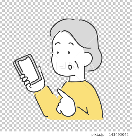 An illustration of a middle-aged woman having trouble using her smartphone. An illustration of a middle-aged woman having trouble using her smartphone. 143493042