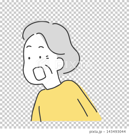 An illustration of a middle-aged woman leaning forward in surprise. An illustration of a middle-aged woman leaning forward in surprise. 143493044
