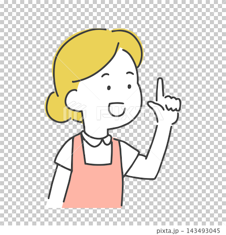 An illustration of a woman in an apron pointing. An illustration of a woman in an apron pointing. 143493045