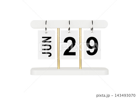 Modern flip calendar with June 29 date isolated on white. Office time management tool icon. 143493070