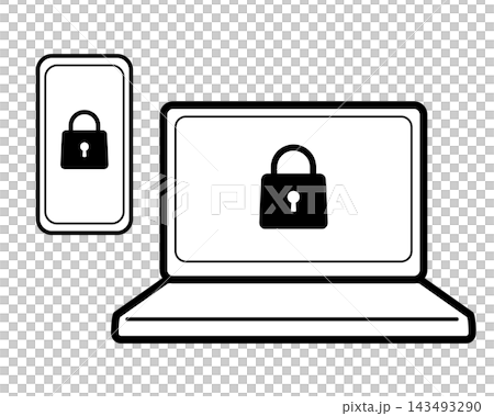 Smartphone and laptop security icons with locks Smartphone and laptop security icons with locks 143493290