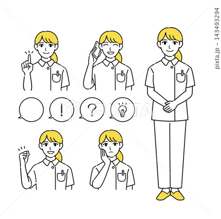 白衣を着た女性医療従事者のイラストセット 143493294
