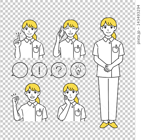 白衣を着た女性医療従事者のイラストセット 143493294