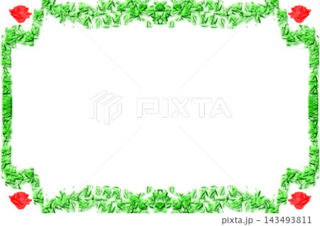 Blue dark gradient frame with roses and green curves by side 143493811