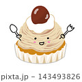 フォークとスプーンを持ったにっこりかわいいモンブラン 143493826